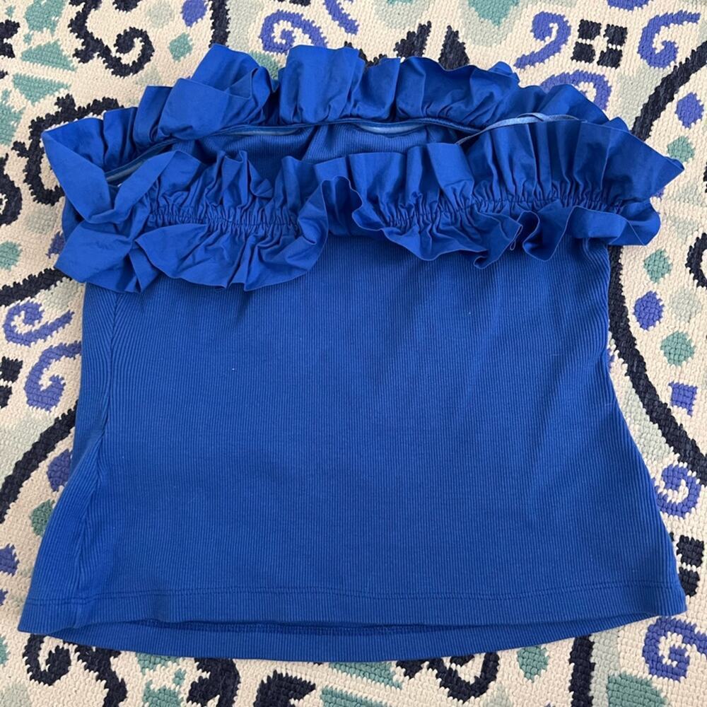 Anthropologie Maeve Poplin Ruffle Blue Tube Top - Picture 10 of 11